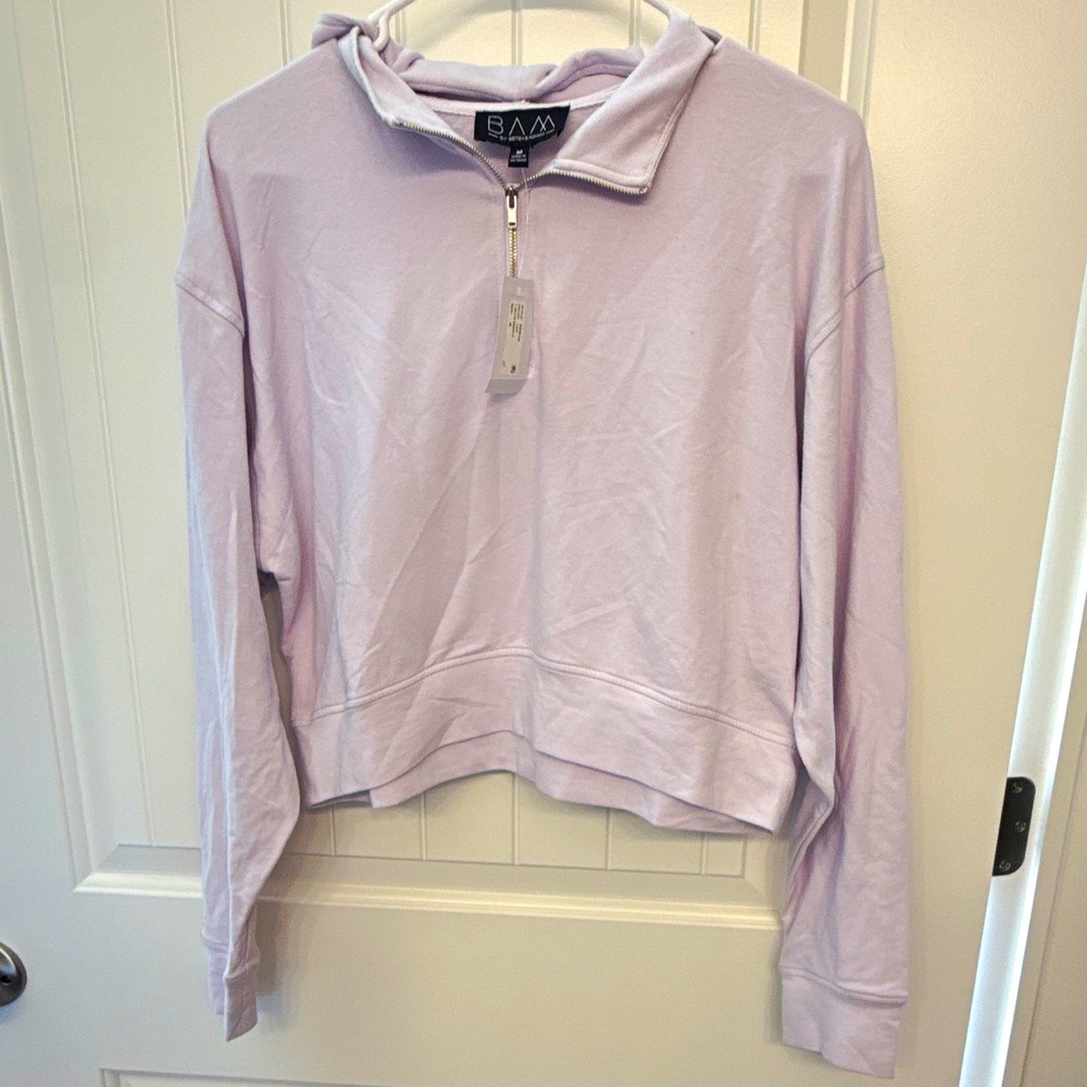 BAM by Betsy & Adam Women's Hooded 1/2 Zip Fleece Sweatshirt Lavender M NWT